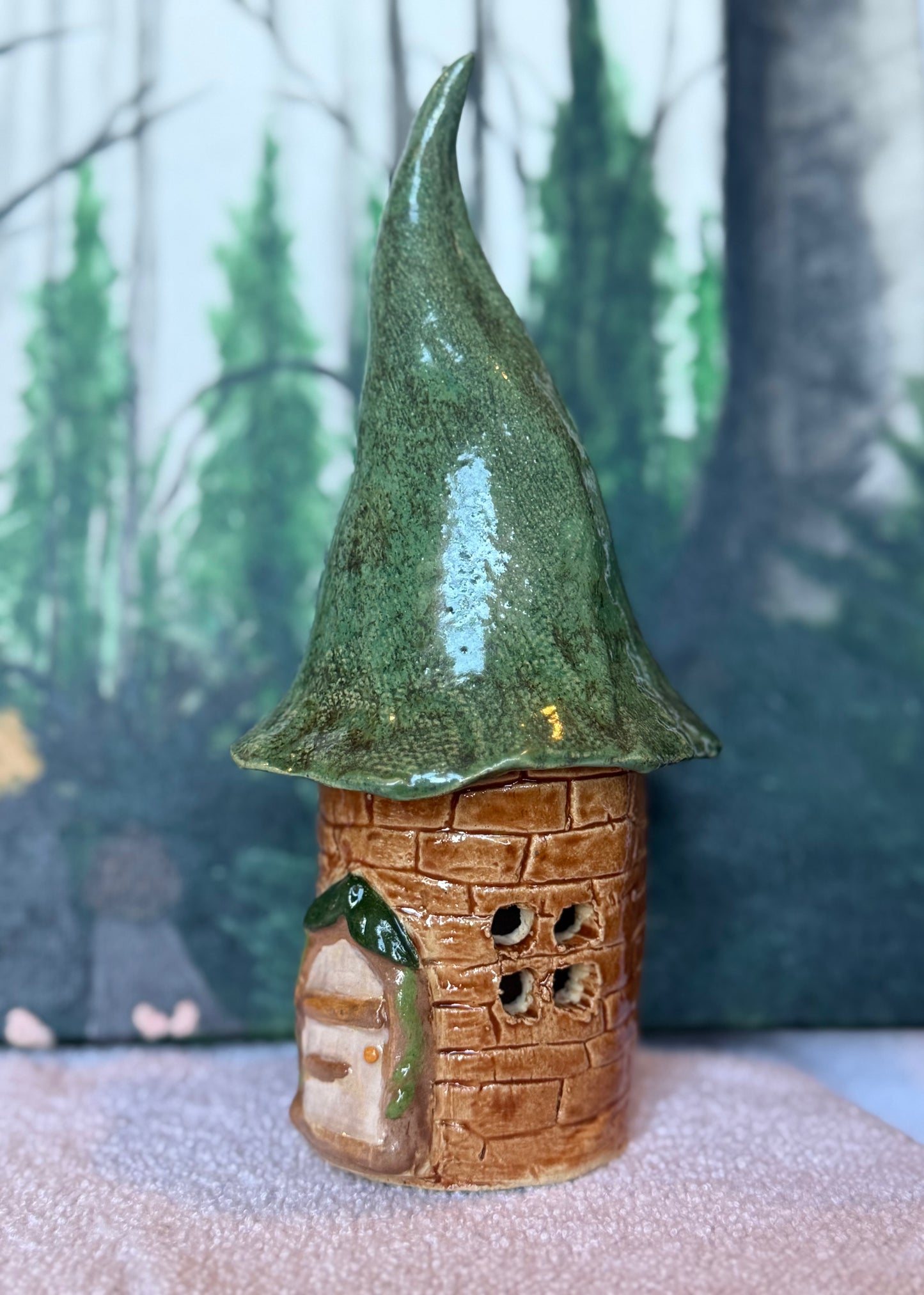 Enchanted Woodland Cottage Incense Burner Green